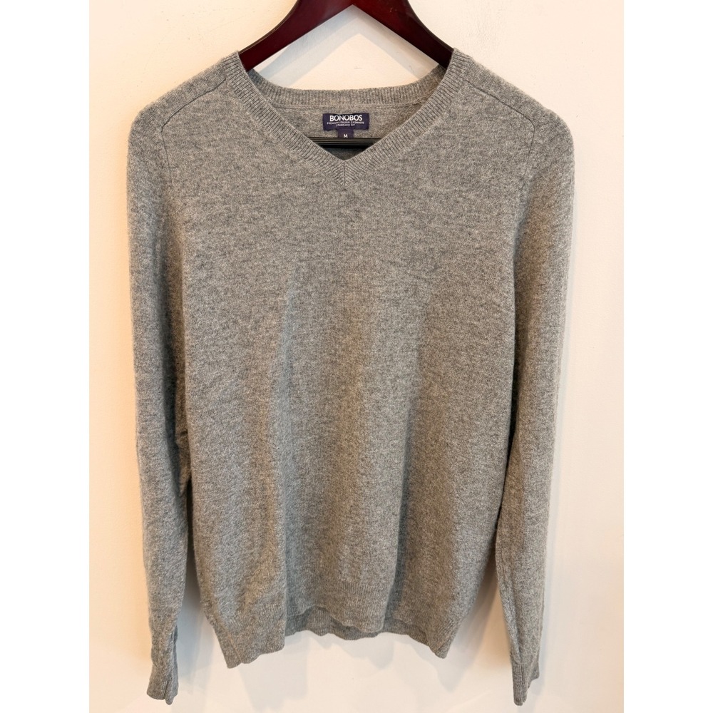 Bonobos Premium Italian Cashmere V Neck Sweater Mens M Gray Standard Fit